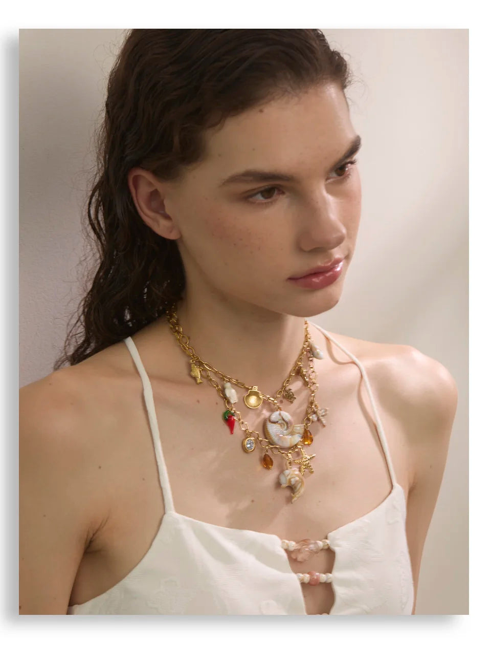 Golden Ocean Shell Dolphin Necklace